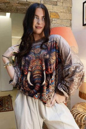 Lomi Mandala Stretch Velour Sweatshirt Stone